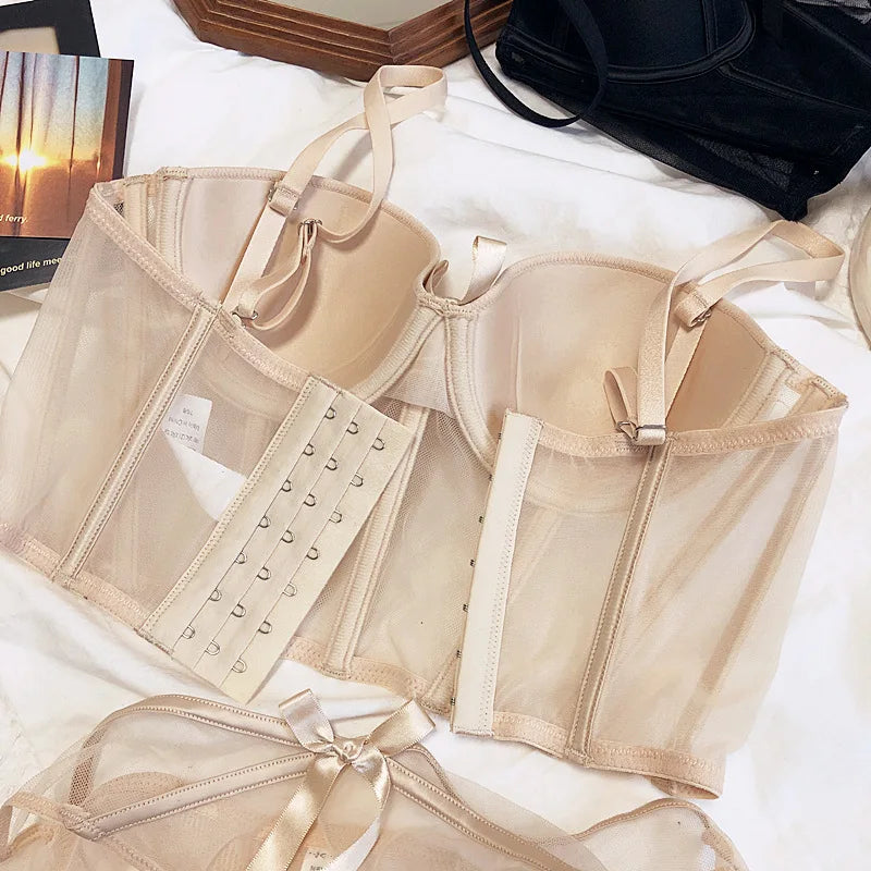 Conjunto Lingerie Corset Lune com Bojo Meia-Taça e Calcinha