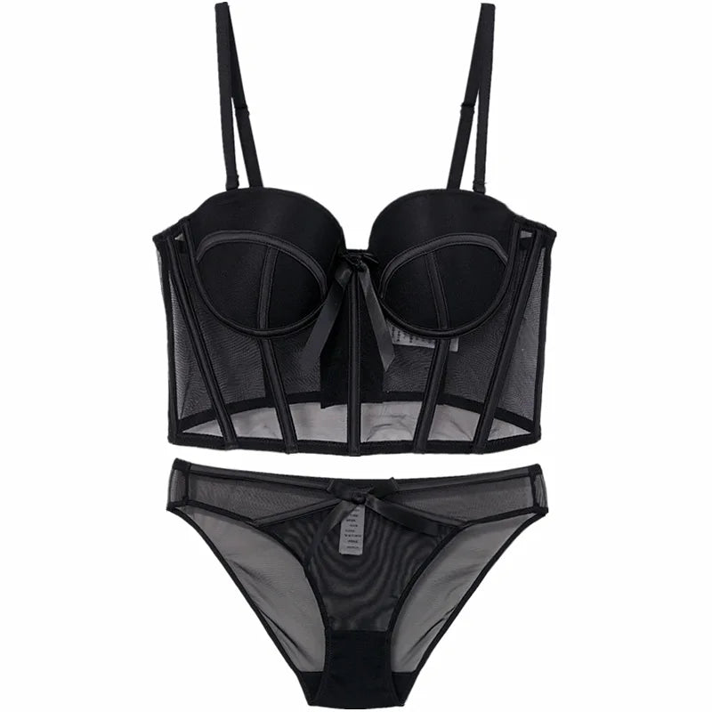 Conjunto Lingerie Corset Lune com Bojo Meia-Taça e Calcinha