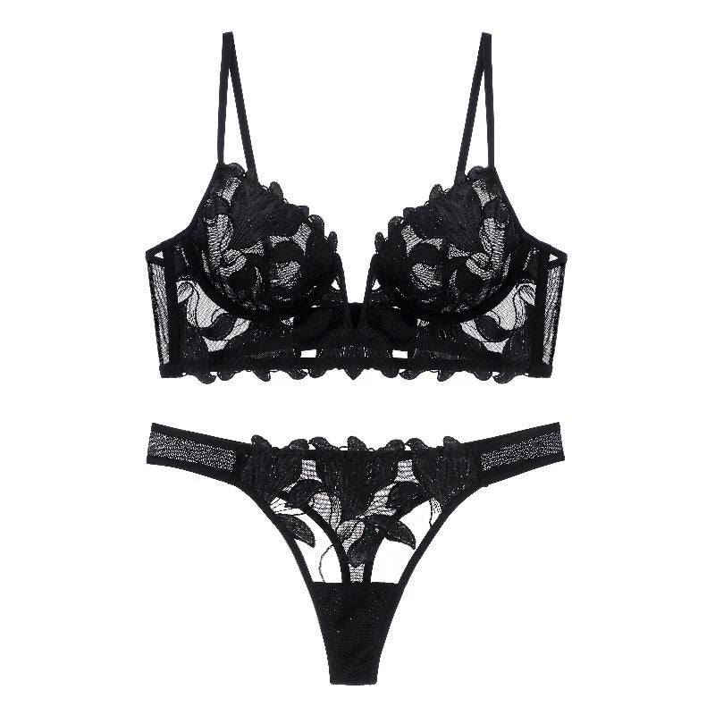 Conjunto Jade – Lingerie Sexy com Renda Bordada e Bojo Push-Up