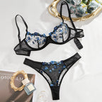 Conjunto Luara – Lingerie Bordada em Tule Transparente com Renda Floral