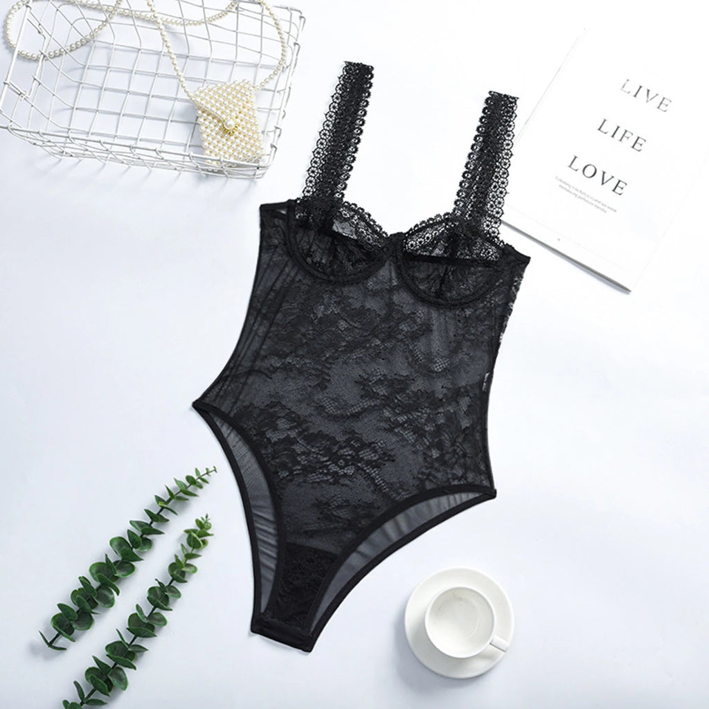 Body Lua – Renda Transparente com Decote Profundo e Costas Abertas