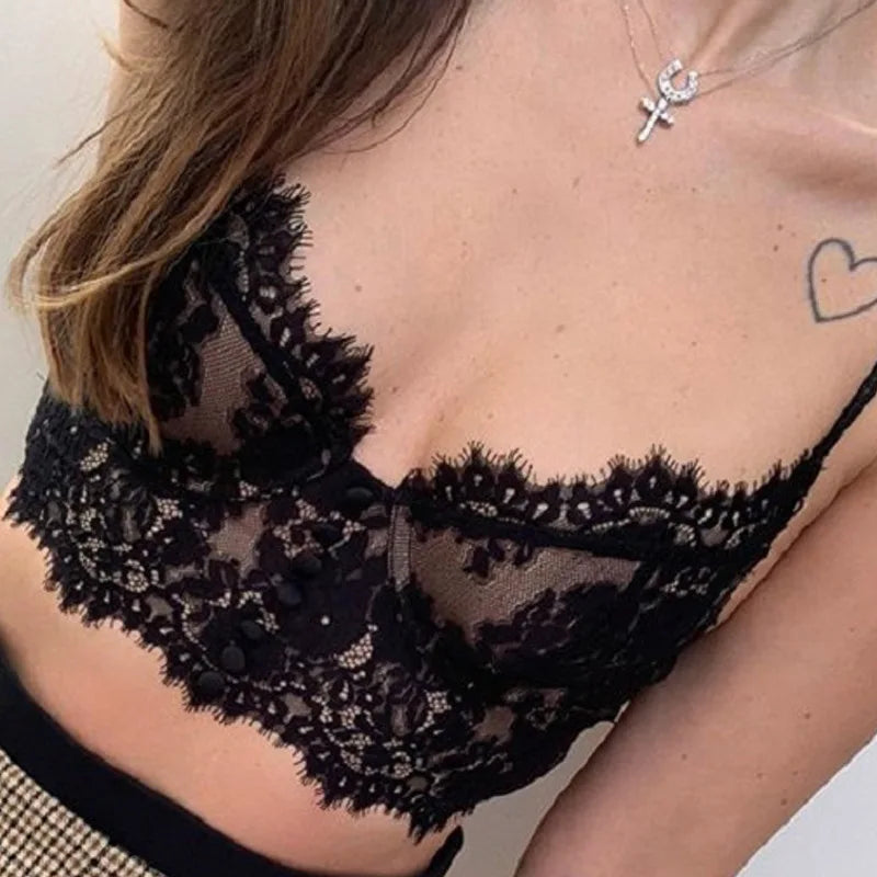 Top Cropped Luiza – Renda Sensual com Alça Fina e Bojo Vintage
