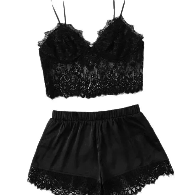 Conjunto Alana – Lingerie 2 Peças em Cetim com Renda Estilo Princesa