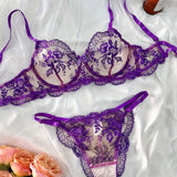 Conjunto Isadora – Lingerie Sexy com Renda Floral e Transparência Elegante