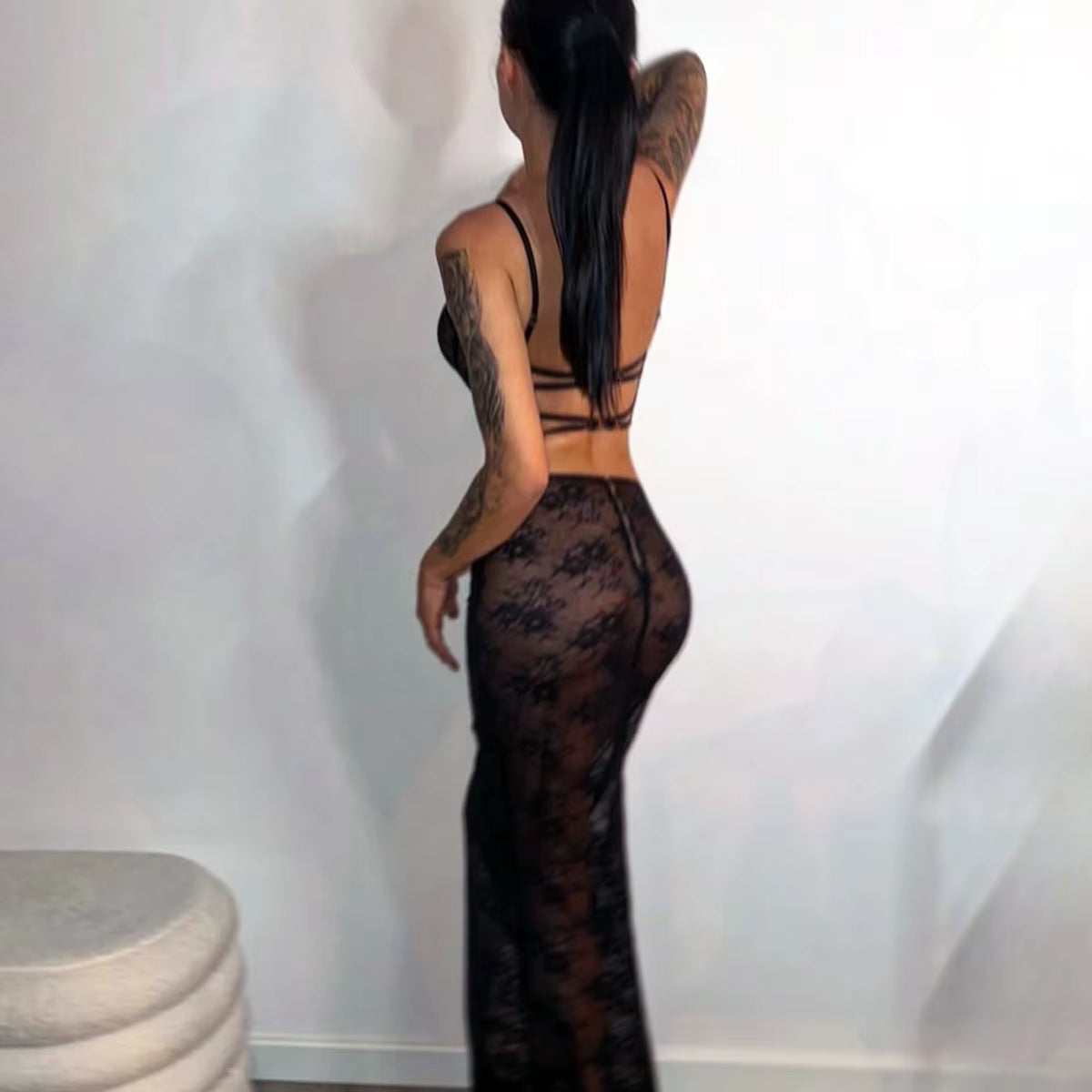 Conjunto Paris Allure – Quatro Peças em Renda Transparente