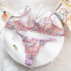Conjunto Melina – Lingerie Rosa Bordada com Transparência Floral