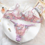 Conjunto Melina – Lingerie Rosa Bordada com Transparência Floral