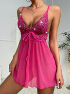 Camisola Stella – Mini Dress Sexy com Renda, Transparência e Strass