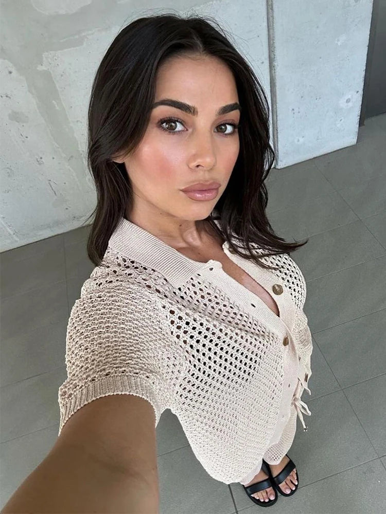 Conjunto Tricot Resort Serena — Cardigan + Calça Vazado