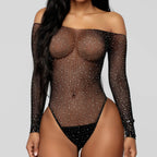 Body Eclipse  – Transparente com Strass e Manga Longa