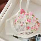 Conjunto Luara – Lingerie Bordada em Tule Transparente com Renda Floral