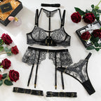 Lingerie Amanda de Luxo com Renda – Lingerie Erótica com Cinta-Liga e Transparência