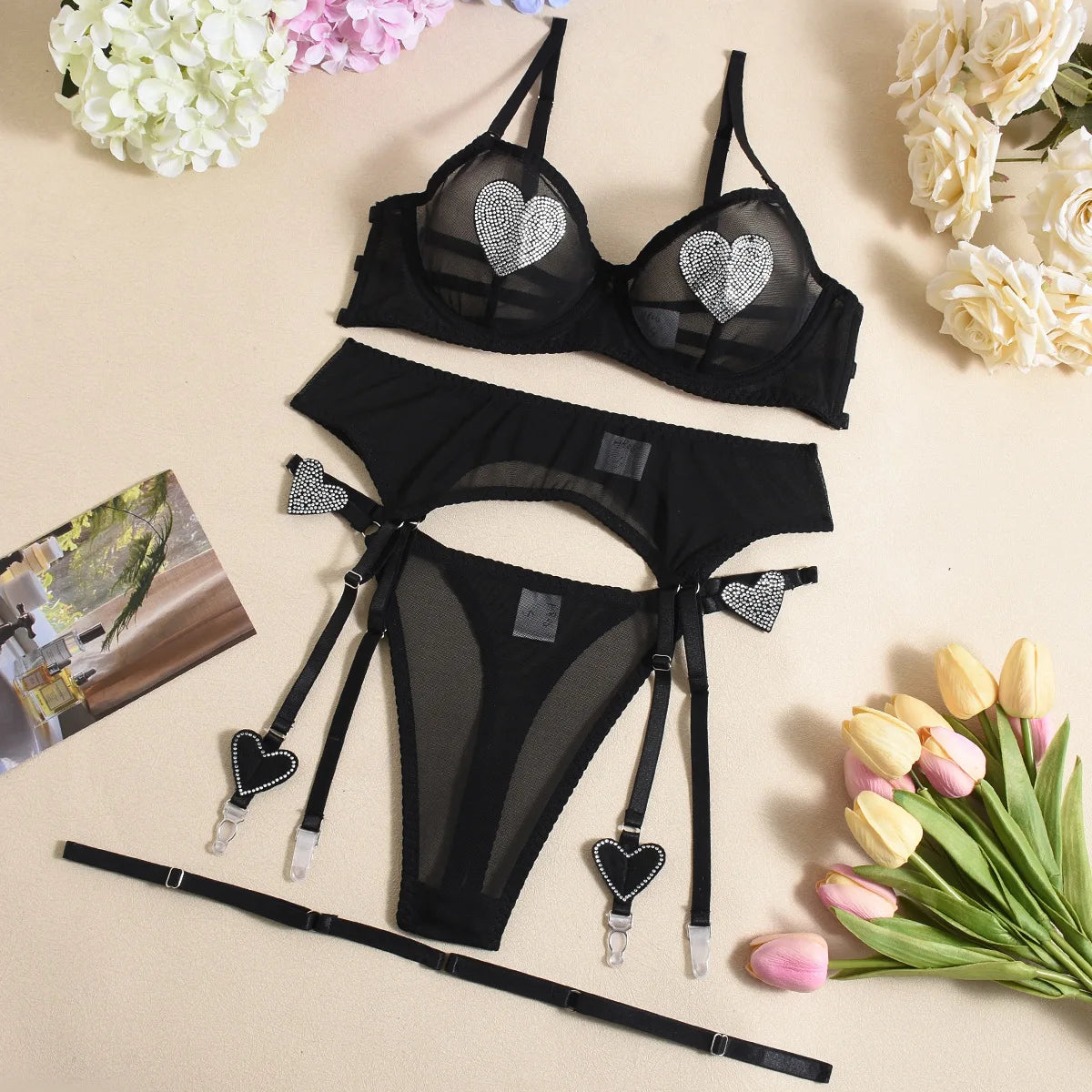 Conjunto Love com Strass Cintilante – 3 peças