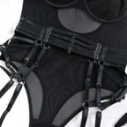 Body Vênus – Lingerie Vinho com Cinta, Luvas e Alça Liga