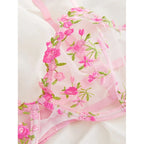 Conjunto Rosé Bloom – Lingerie Bordada Transparente com Toque Romântico