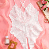 Body Luna – Lingerie Azul em Renda Floral com Abertura Íntima