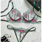 Conjunto Lívia – Lingerie Bordada em Tule Transparente com Estilo Europeu
