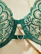 Conjunto Verena – Lingerie 2 Peças em Renda Verde com Transparência e Bojo Leve