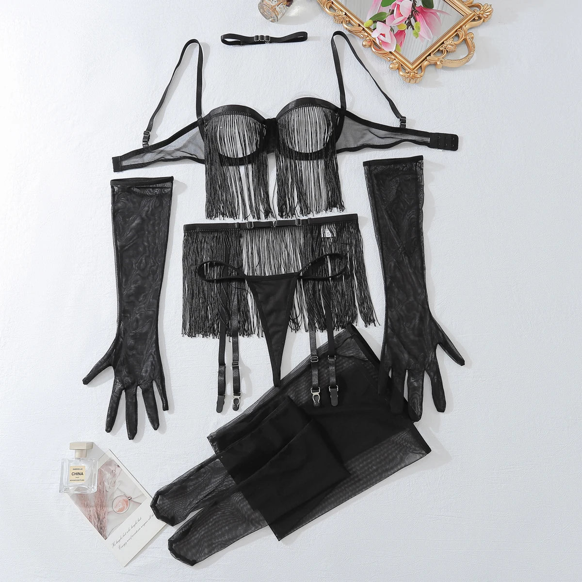 Conjunto Illusion Noir com Franjas