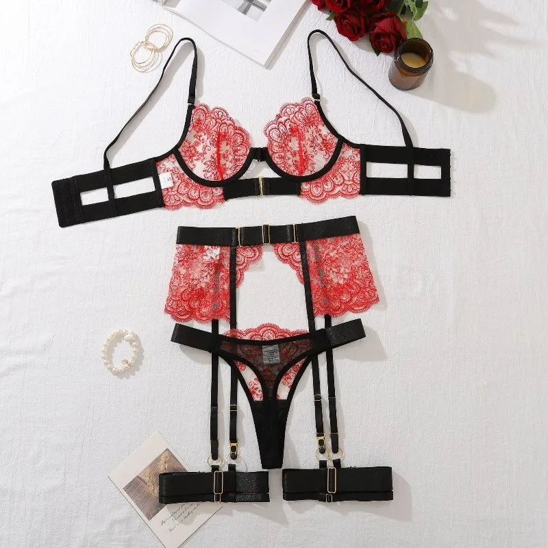 Lolita – Lingerie Sexy em Tule Transparente com Bordado Floral