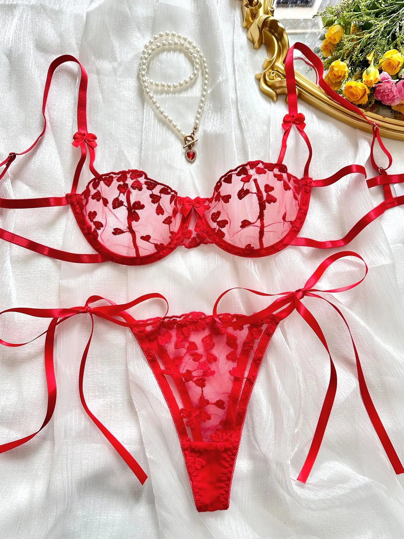 Conjunto Butterfly Kiss – Lingerie Sexy Bordada com Laços e Detalhes Românticos
