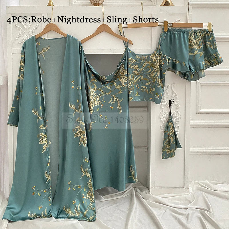 Conjunto Beatriz – 4 Peças em Cetim Floral
