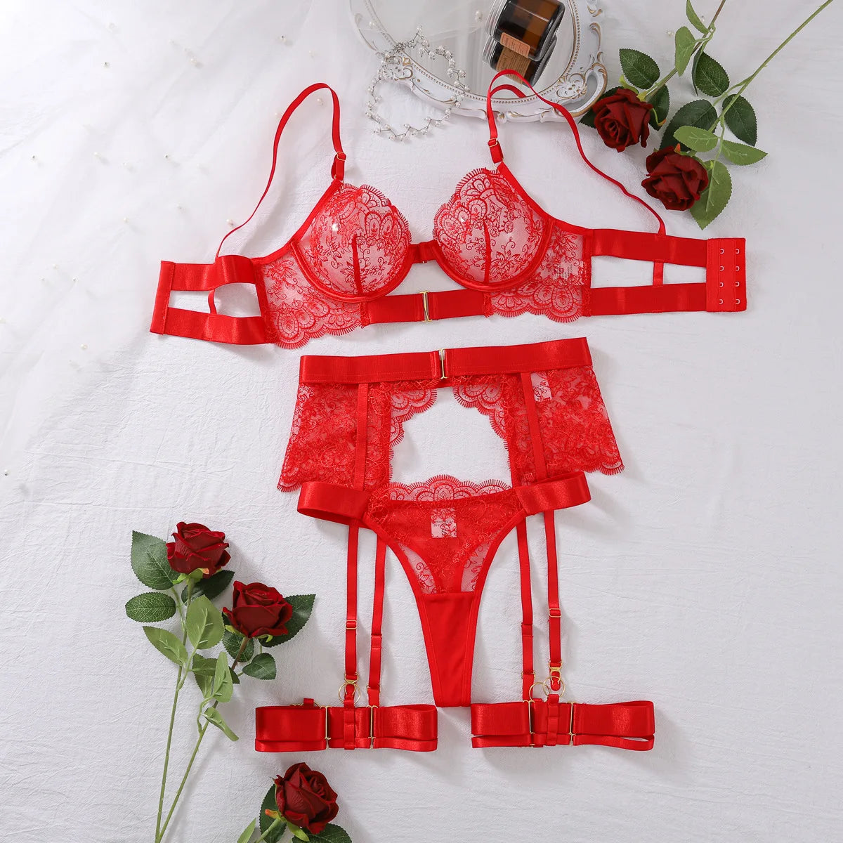 Lolita – Lingerie Sexy em Tule Transparente com Bordado Floral