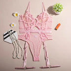 Body de Renda Letícia – Elegância Transparente com Cintas Sensuais