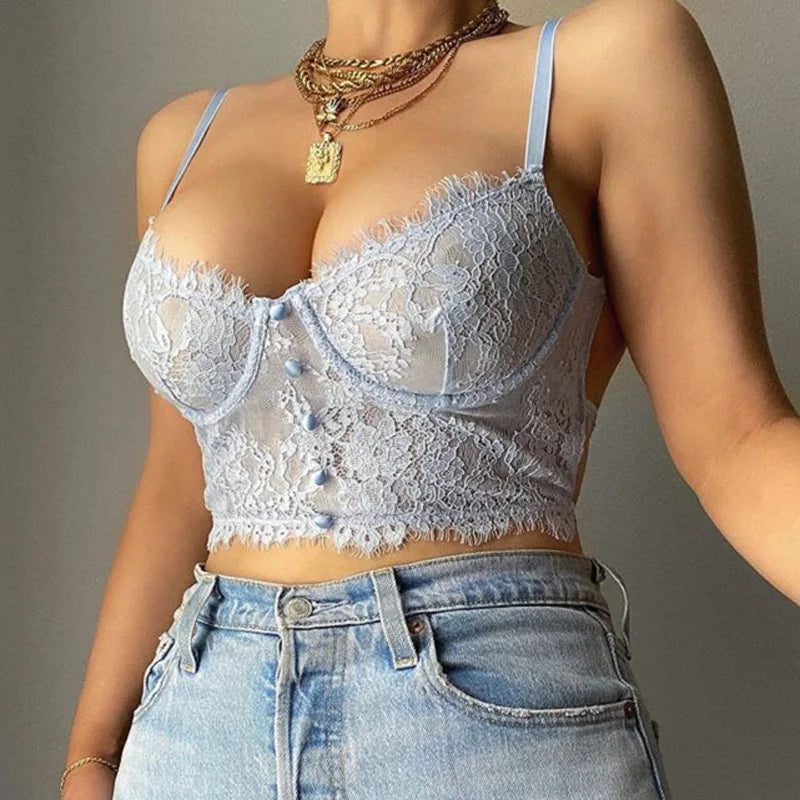 Top Cropped Luiza – Renda Sensual com Alça Fina e Bojo Vintage