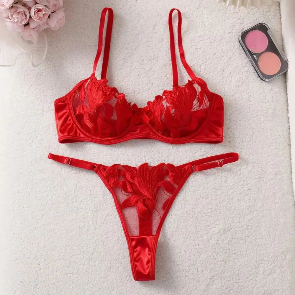 Violette – Lingerie Sexy em Tule Transparente com Bordado Floral e Bojo Estruturado