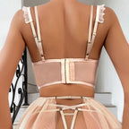 Conjunto Giovanna 3 Peças – Lingerie Sensual com Tule, Bordado e Tiras